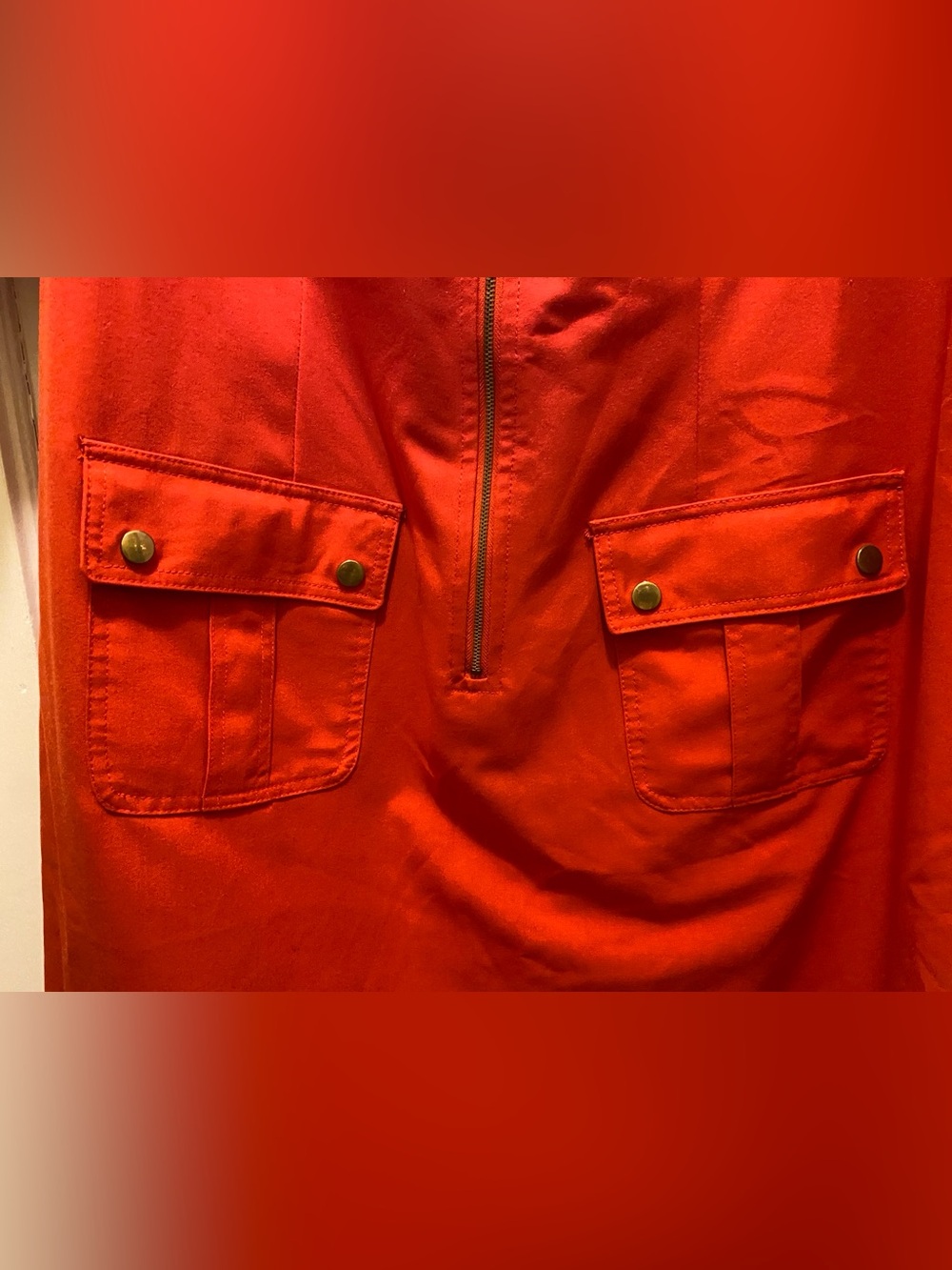 Sharagano Women's Bright Orange Utility Zip-Front Jacket Dress - Picture 4 of 16